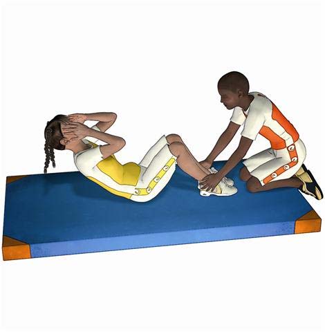 Criterios de Evaluación Ejecución: El alumnado deberá realizar una flexión completa del tronco hasta tocar con los codos las rodillas y volver a la posición inicial.