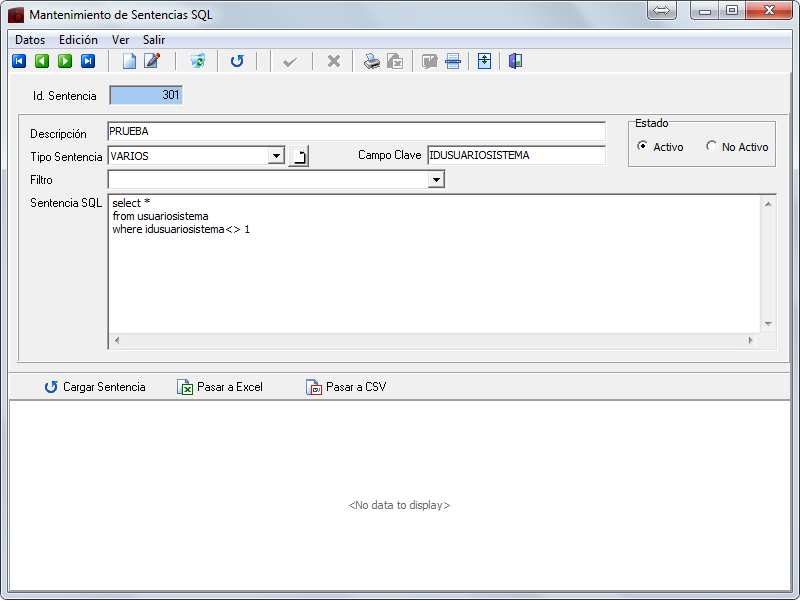 Herramientas Sentencias SQL. Generación de consultas de BBDD configurables y con exportación a Excel. Diseñador de Informes.