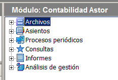 Módulo de CONTABILIDAD Archivos: Incluye la parametrización del módulo y la actualización de los archivos maestros del sistema, como por ejemplo, ejercicios contables, cuentas contables, jerarquías,