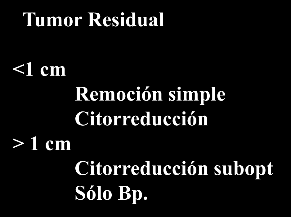 Citorreducción y Sobrevida Tumor Residual <1 cm Remoción simple Citorreducción > 1 cm