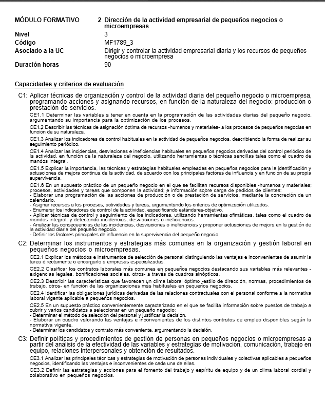 10.3.1 Módulo formativo según Catálogo Nacional