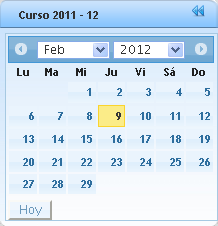 Calendario El calendario permite seleccionar el día/semana sobre el que se quiere visualizar la agenda del alumno.