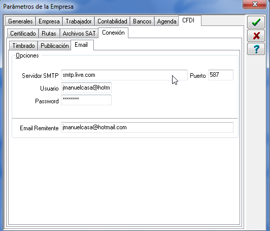 conexión cifrada Servidor de correo saliente (SMTP): smtp.servidor.
