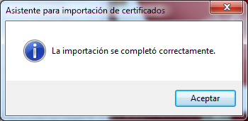 En navegador confirma la correcta instalación del certificado. Pulsamos en Aceptar : 4.5 