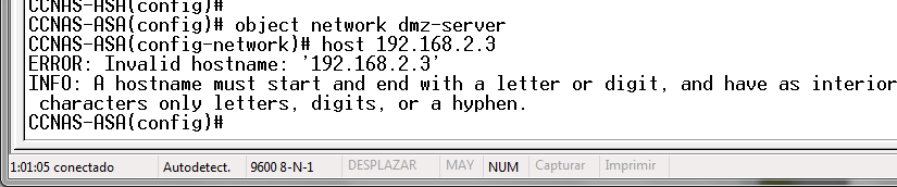 Configuracion NAT DMZ No entra el comando por la versión.