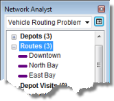 3. Haga clic en Aceptar. Una nueva ruta, Centro de ciudad, aparece en la ventana de Network Analyst. 4.