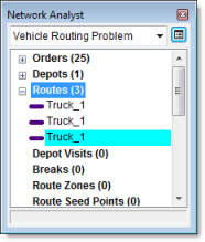 5. Haga clic con el botón derecho en la clase Ruta (1) en la ventana de Network Analyst y elija Pegar. La clase Rutas contiene dos objetos de ruta idénticos. 6.