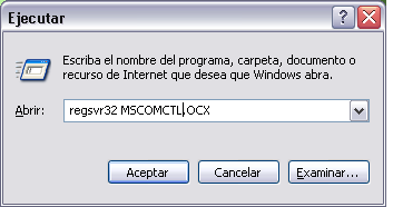11 Anexo Registrar Objetos de control Active X MSCOMCTL.OCX Hacer clic en Inicio Ejecutar (ó pulsar la tecla de Windows + R si el comando ejecutar no aparece en el menú Inicio).