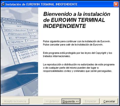 2. Instalación y configuración 2.1. Instalación Para instalar Terminal Independiente hay que tener una instalación de Eurowin de gama superior 6 o gama superior 8 SQL con el módulo de TPV.