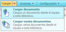 Imagen de la barra de navegación: Para operar sobre una biblioteca de documentos lo podemos hacer desde su correspondiente barra de operaciones.