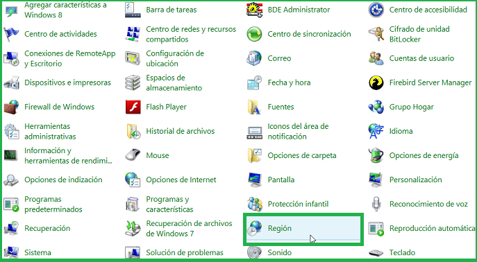 Configuración regional NOTA: En Windows XP las pantallas varían, en su panel de control la opción es configuración regional o de idiomas, en esta pantalla verifique que en las pestañas opciones