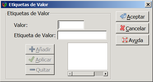 En la casilla Valor introduciremos los valores de cada marca de clase o punto medio del intervalo y también la etiqueta del valor en la casilla correspondiente, y las añadimos una a una