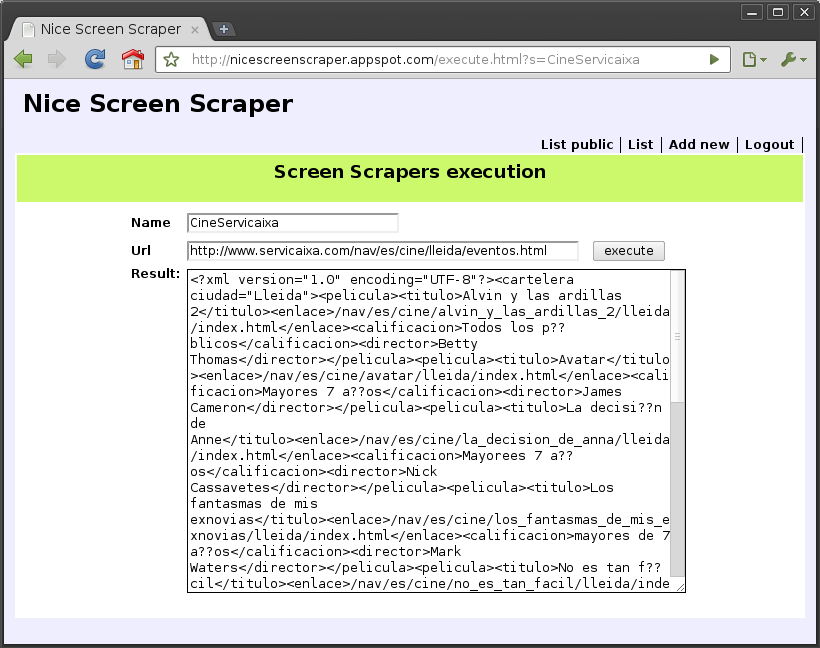 Figura 7: Ejecucion de un screen scraper 1 (petición)