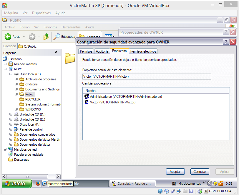 2. (Windows XP Professional) Permisos NTFS resultantes al copiar/mover.
