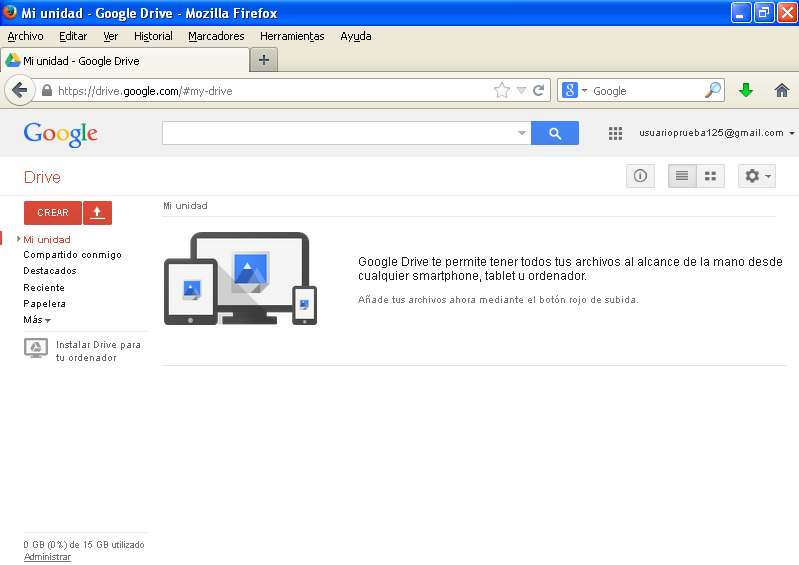 Introduce ahora tu contraseña y accederás a la siguiente pantalla: Ilustración 6. Pantalla de inicio de Google Drive 2.
