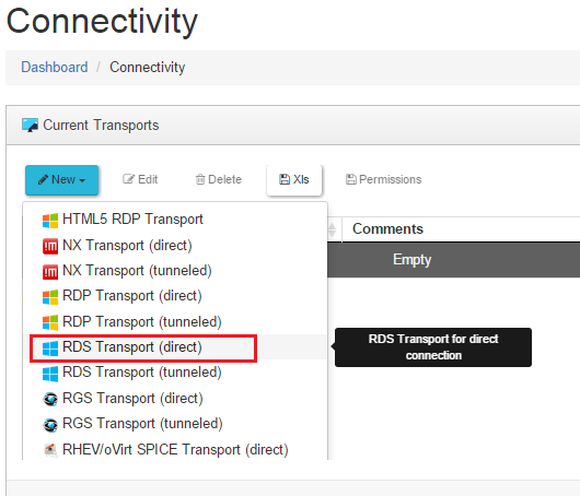 4.6.6 RDS Transport (direct) Un "RDS Transport (direct)" permite acceso a aplicaciones virtuales Windows dentro de una LAN.