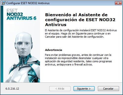 Instalación ESET NOD32 Antivirus contiene componentes que pueden entrar en conflicto con otros productos antivirus o software de seguridad ya instalados en el equipo.