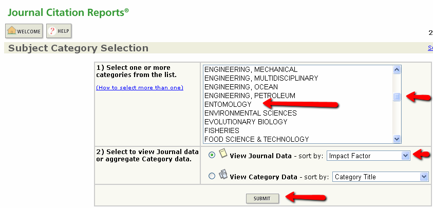 Si seleccionamos el botón de View Journal Summary List accedemos a ver el listado completo de las revistas de la categoría de Entomology, y podemos saber así el Tercil en el que está situada esta