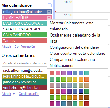 Los eventos se mostrarán de acuerdo al color del calendario.