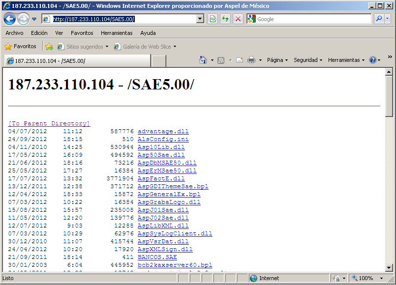 a) Abrir el Internet Explorer e indicar la dirección http://<ip publica>/sae5.