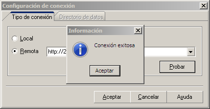 e) Dar clic en el botón para verificar la conexión, si ésta es correcta se mostrara el mensaje de Conexión Exitosa.