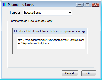 Figura A1.13 Configuración de Parámetros para la tarea Comprobar Cuotas Ejecutar Script Debe existir el fichero físico que contiene el script (fichero.