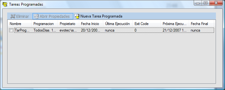 Configuración de la tarea en el Task Scheduler La tarea se registrará en el Task Scheduler de Windows del Servidor de Evotec.
