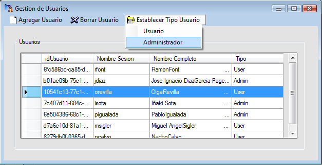 Figura A1.48 Ventana de Selección. Selección de Usuarios Al pulsar OK el usuario queda registrado en le sistema y por defecto se le asigna al grupo User.