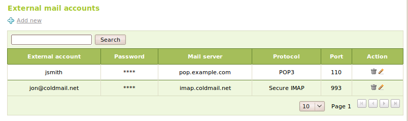 Obtención de correo desde cuentas externas Se puede configurar Zentyal para recoger correo de cuentas externas y enviarlo a los buzones de los usuarios.