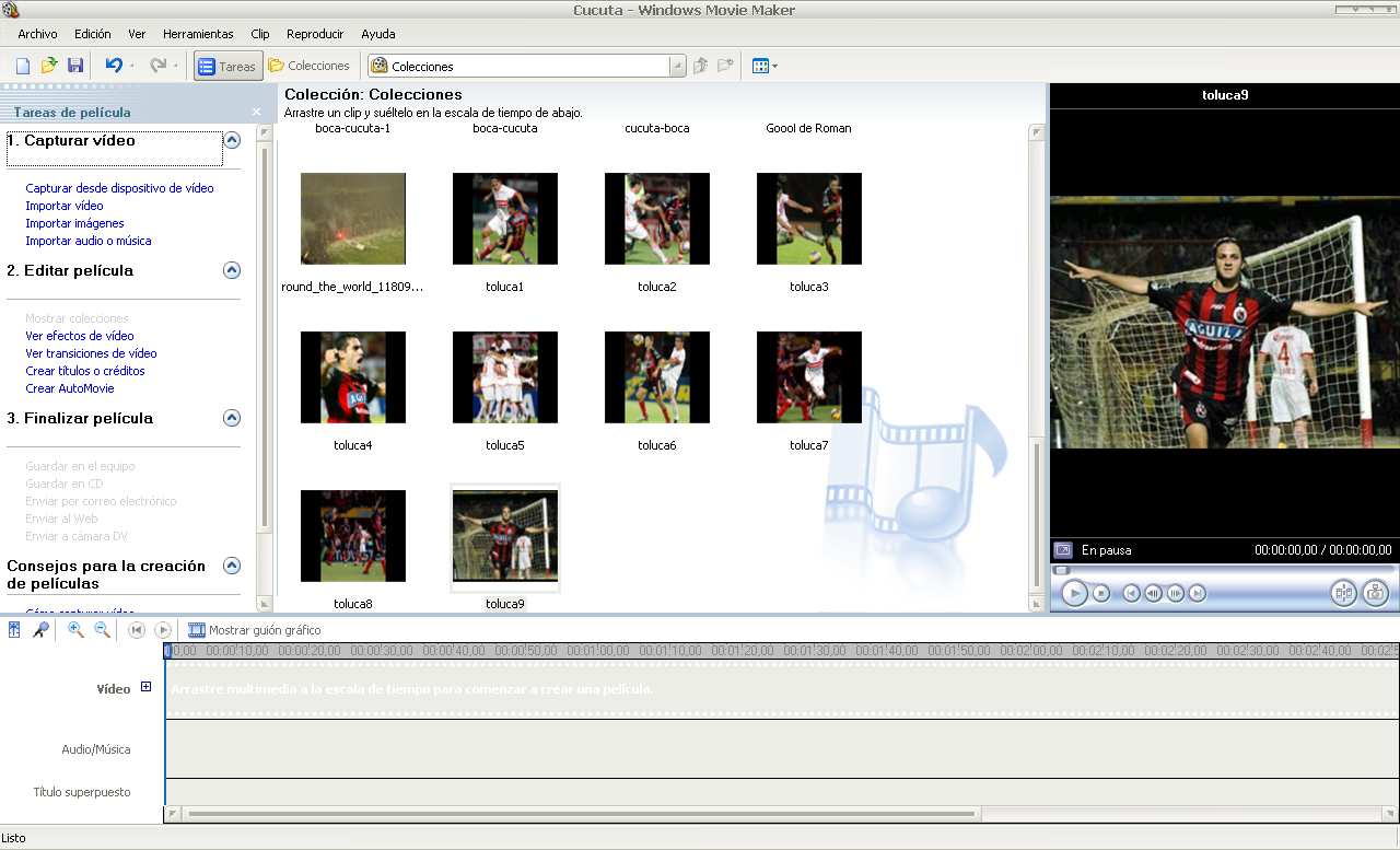 Capturar imágenes Hacer clic en importar imágenes ubicado en el panel de tareas de película.