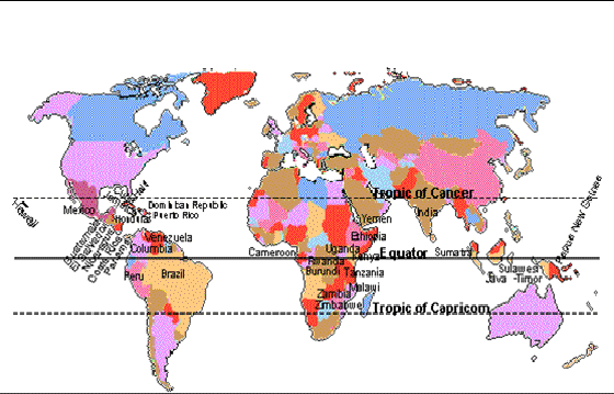 Zonas de producción de café en el mundo Ubicada entre el Tròpico de