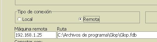 Al seleccionar la opción Remota se habilitarán los campos Máquina remota y Ruta, necesarios para indicar al Ordenador2 dónde está la base de datos del ordenador Central.