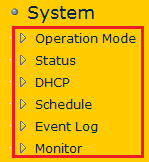 Una vez dentro de la configuración del sistema, podremos observar la siguiente pantalla: Donde: 1. Modo de operación actual del equipo (Access Point). 2. Menú de configuraciones / navegación. 3.