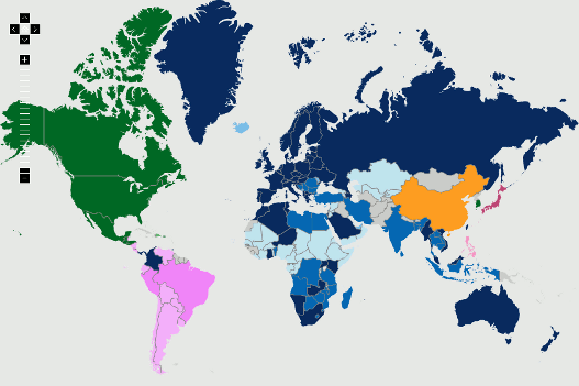 Figura 1: Adopción de los Sistemas de Televisión Digital en distintos países. Fuente: [1].