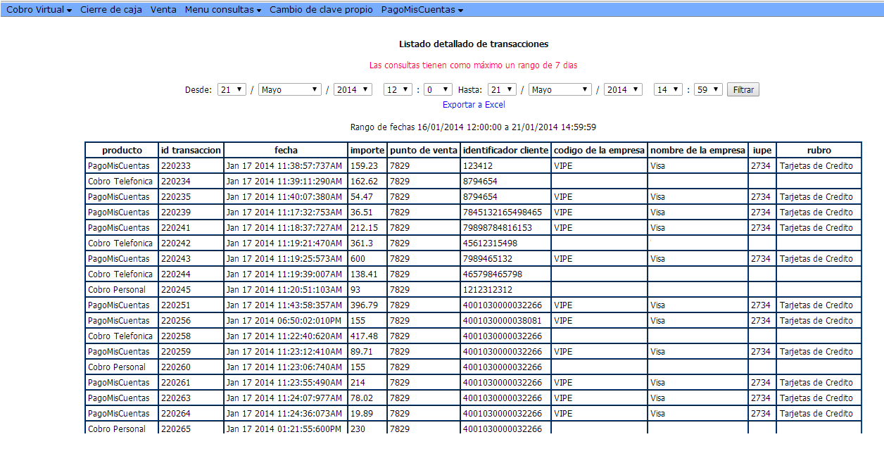 Hoja 15 de 25 Listados La web de contiene distintos listados que reflejan las transacciones realizadas de Cobro Virtual.