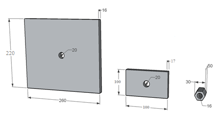 Anexo D: Ejemplo de cálculo 127 Figura D.5: Dimensiones de la placa de apoyo, anclaje y tuerca (mm) D.3 