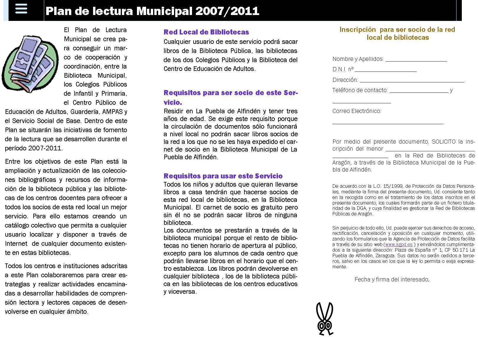 Plan de Lectura Municipal (2007-2015). La Puebla de Alfindén (Zaragoza) 13 Figura 4. Logotipo del Plan de Lectura Municipal. Copyright Ayuntamiento La Puebla de Alfindén.