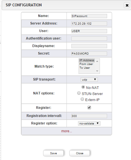 A) Configuración de la cuenta SIP Cada cuenta SIP (IPBX, operadores, extensiones de VoIP, ) se configura en la pestaña SIP+.