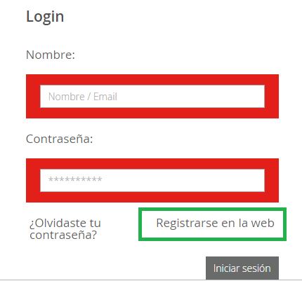 En caso de que todavía no tenga un usuario será necesario registrarse en la web para obtener uno.