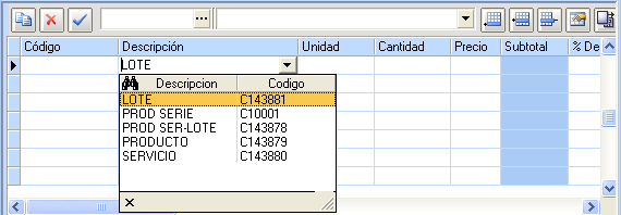 Control cuadrícula de captura Este control se utiliza para introducir datos en forma tabular, como el detalle de una factura por ejemplo.