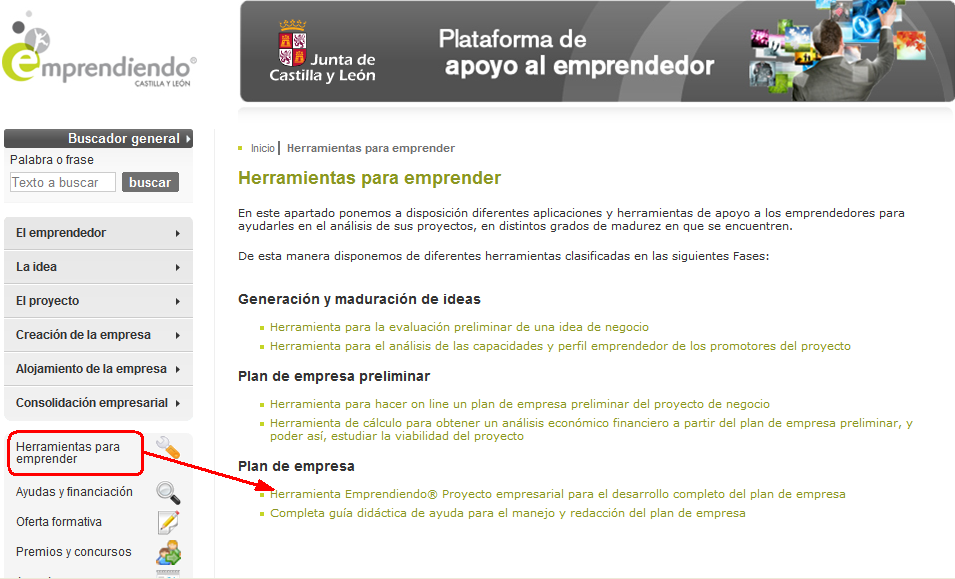 2) Plataforma de apoyo al emprendedor de Castilla y León http://www.emprendiendo.jcyl.