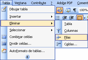 Curso Word Básico 2003 Unidad 5 Insertar una columna completa añade una columna: Eliminar La opción eliminar, en cuanto a las selecciones es igual que con insertar.