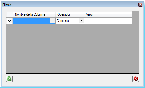 2. Haga clic en el botón de la celda de la columna Nombre de la columna y seleccione de la lista desplegable la propiedad que desea incluir en el criterio de filtro. 3.