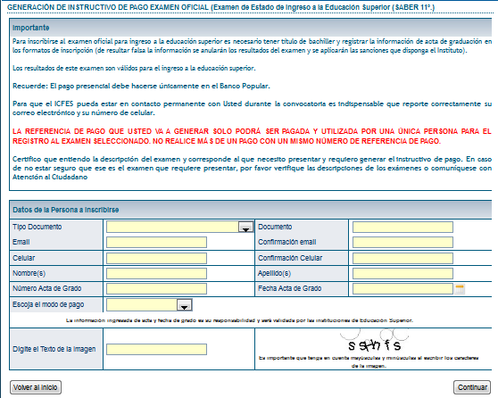 Diligencie el formulario y clic en CONTINUAR: Existen dos opciones para realizar el pago.