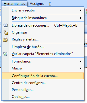 2.- Configuración de una nueva cuenta en el Outlook 2007: 2.