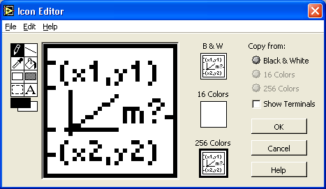 Pasos para crear un SubVI: crear el icono Hacer clic derecho sobre el icono en el diagrama de bloque o panel frontal y seleccionar Edit Icon, o haciendo doble clic en el icono en la esquina superior