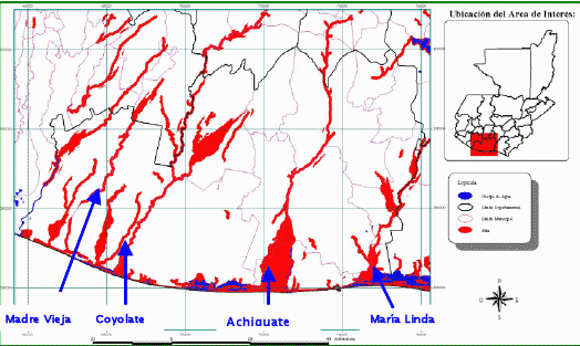 Como UTR dentro de esta extensa región se seleccionó la cuenca media y baja del río Achiguate, que pertenece a partes de los municipios de Escuintla (cuenca media), Masagua y San José (cuenca baja),