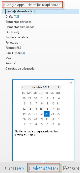 1.2. Configuración de reunión en Outlook Primeramente se debe tener configurada en Outlook la cuenta de correo UTPL, luego realizar las siguientes acciones: a.
