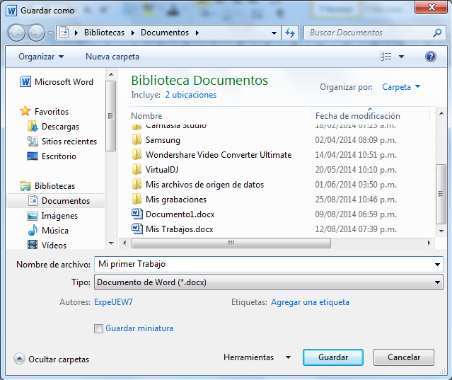 GUARDAR UN DOCUMENTO Guardar un documento es almacenar la información en el disco duro de la computadora, bajo la forma de un archivo. Procedimiento para guardar un archivo 1.