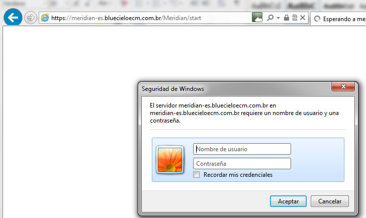 18 3.4 Instalar Certificado de BlueCielo. En Internet Explorer escriba la siguiente dirección: https://meridian-es.bluecieloecm.com.